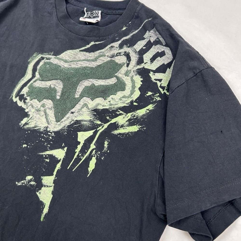 Fox Racing Graphic T-Shirt Mens Large Black Green Distressed Logo 2009 Tee